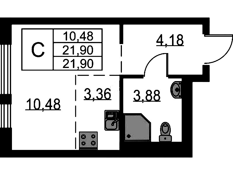Квартира студия 21.9 м², 15/15 эт., ЖК «Невская Долина»